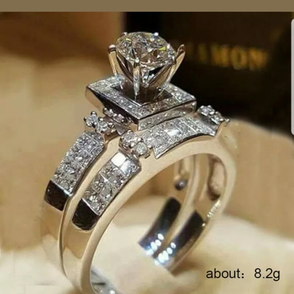 18k white gold Plated white diamond ring